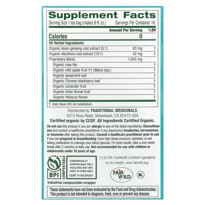 Traditional Medicinals Stress Ease Focus, 16 bags.
