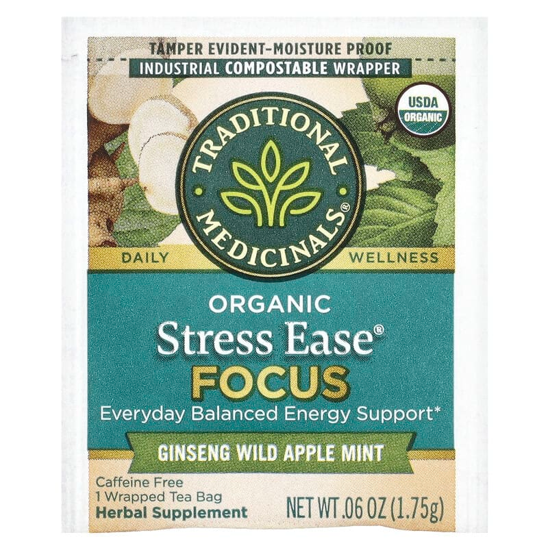 Traditional Medicinals Stress Ease Focus, 16 bags.