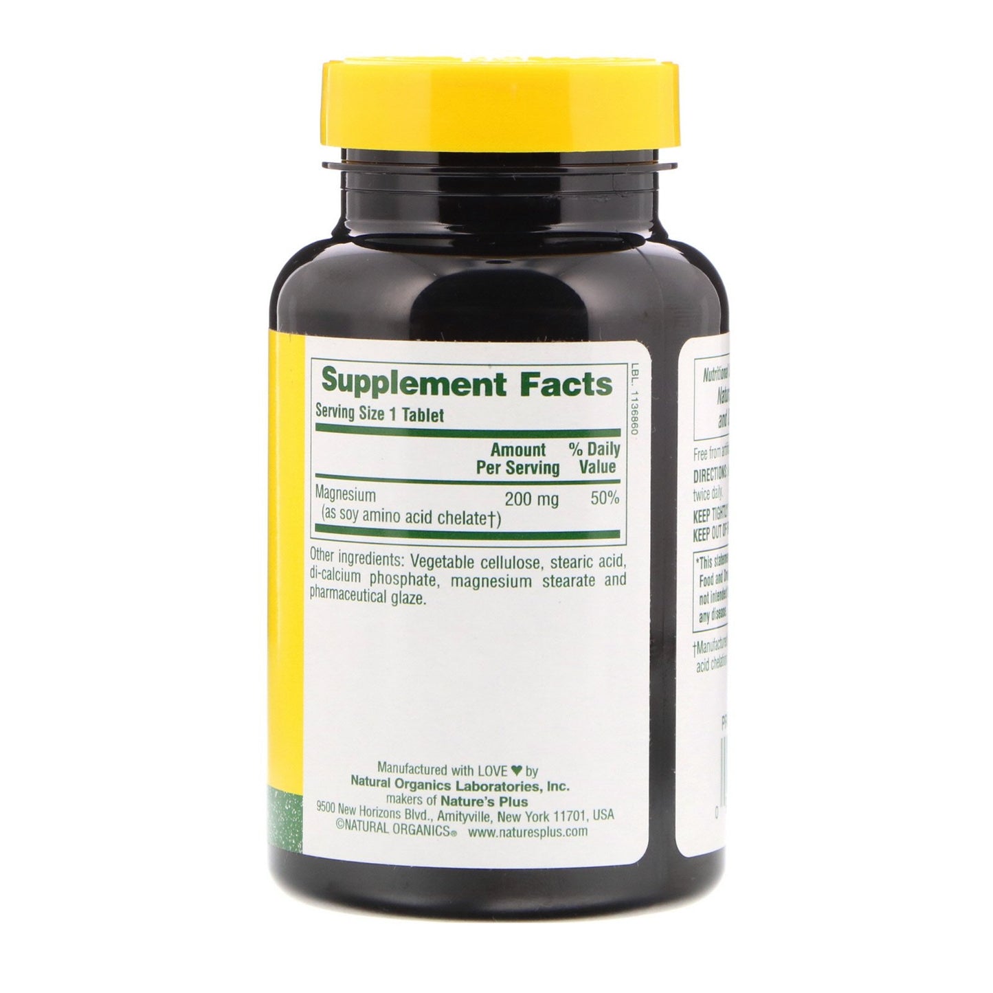 Natures plus Magnesium (Biotron Amino Acid Chelate) 200 mg, 90 tabs.