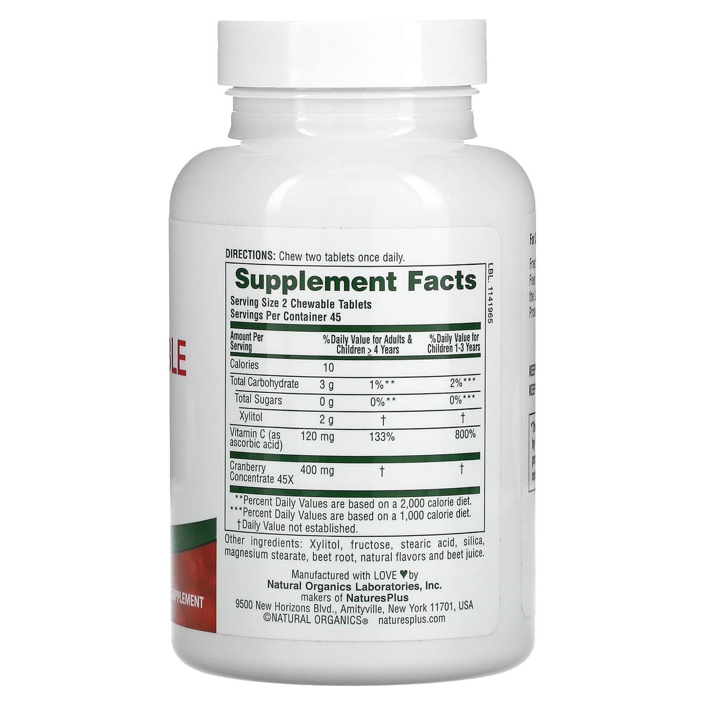 Natures Plus Ultra Cranberry Chewable, 90 tabs.