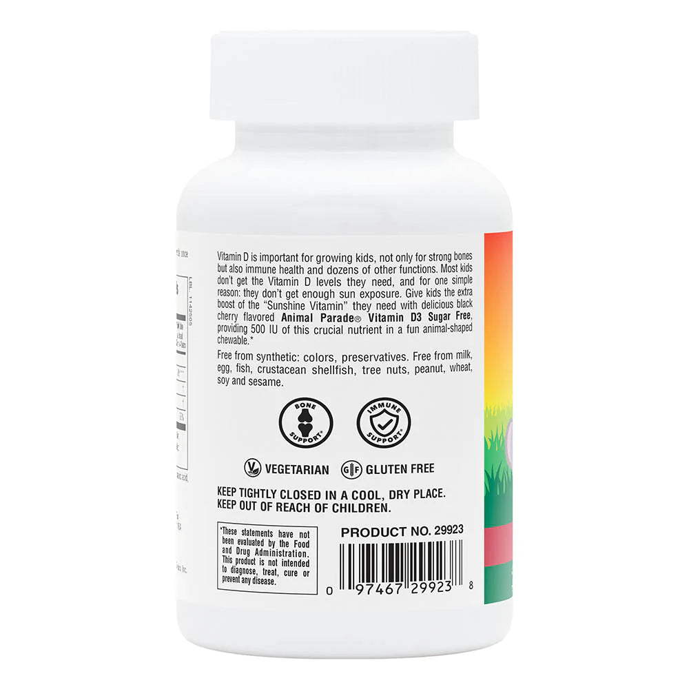 Natures Plus Source of Life Animal Parade Vitamin D3 500 IU Chewable - Black Cherry (Sugar-Free), 90 tabs.