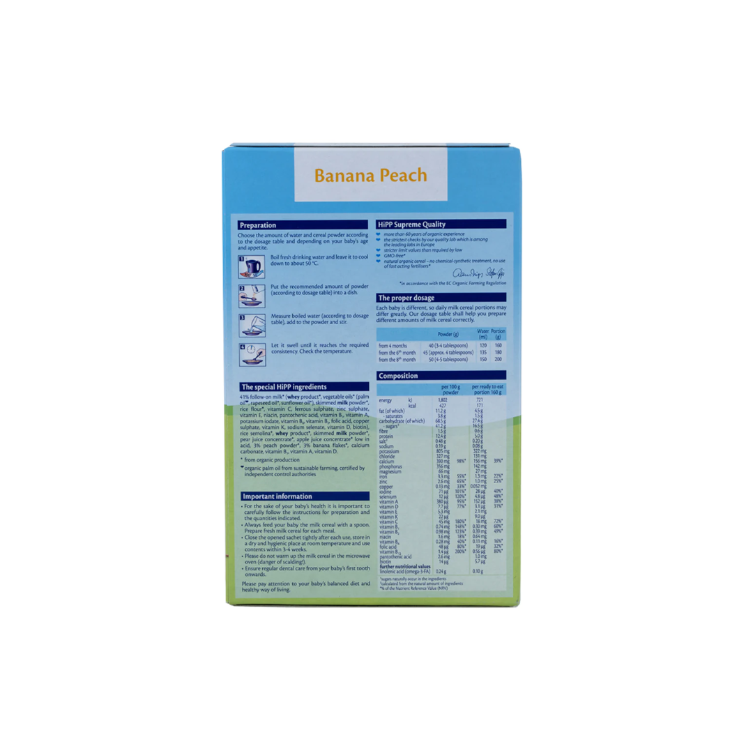 HIPP Organic Milk Pap Banana Peach, 250 g.
