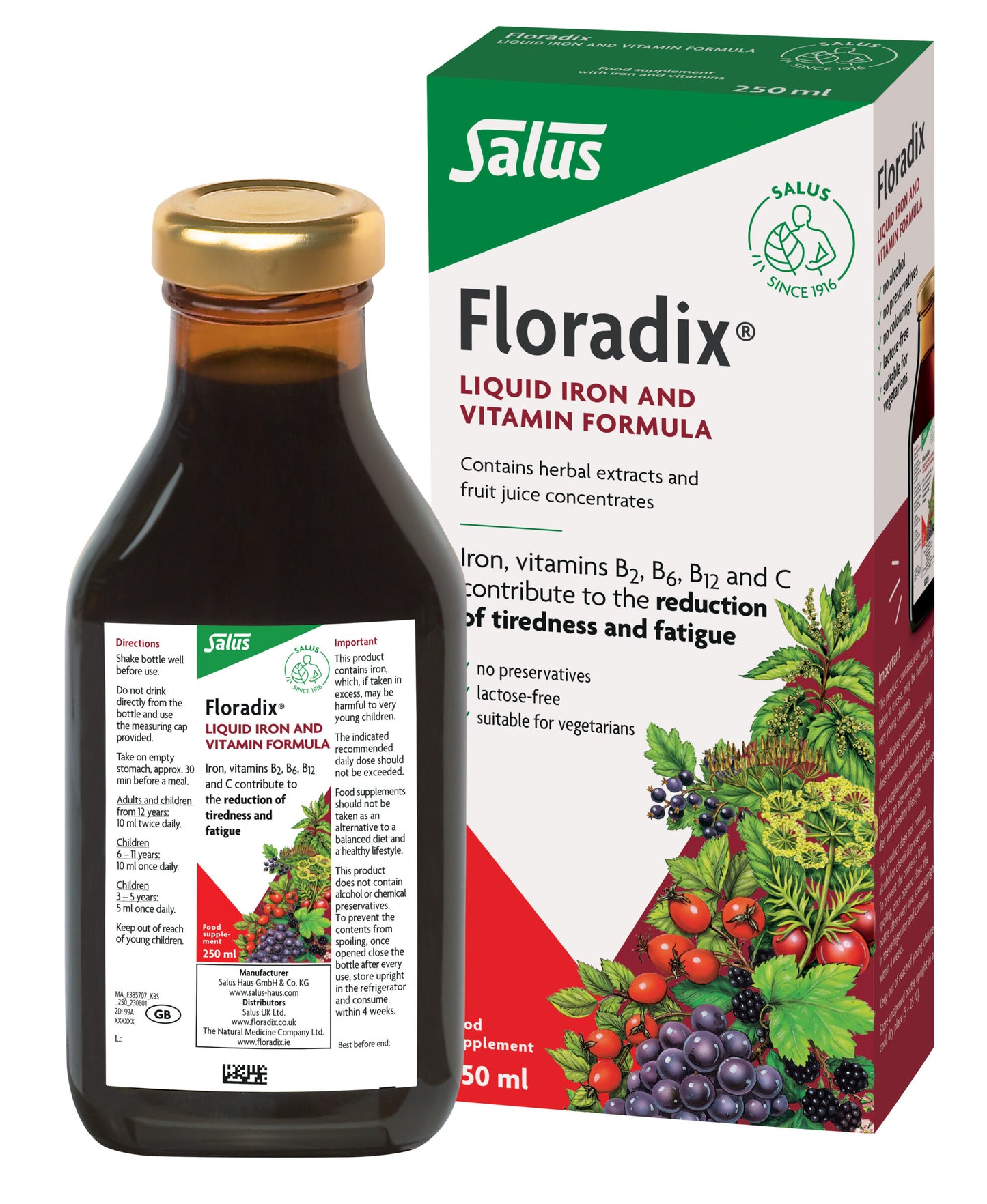 Salus Haus Floradix Liquid Iron Formula, 250 ml.