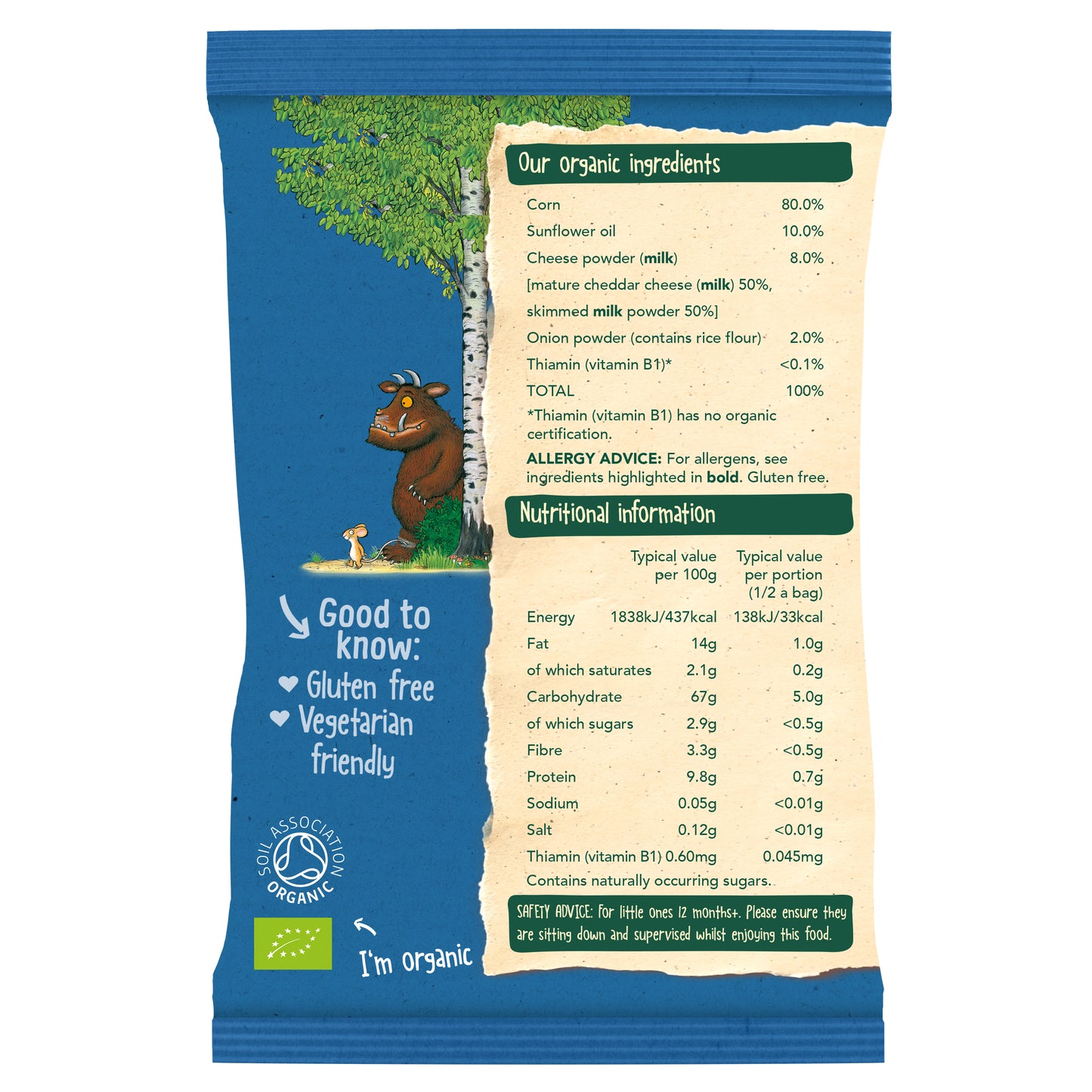 Organix Cheese & Onion Gruffalo Claws, 4 x 15 g.