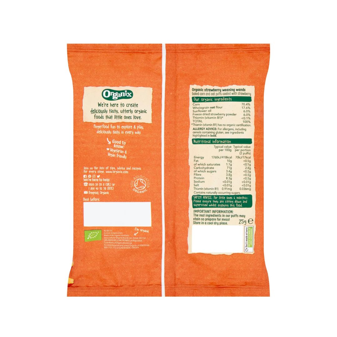 Organix Strawberry Weaning Wands, 25 g.