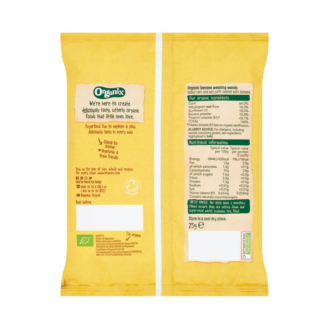 Organix Banana Weaning Wands, 25 g.