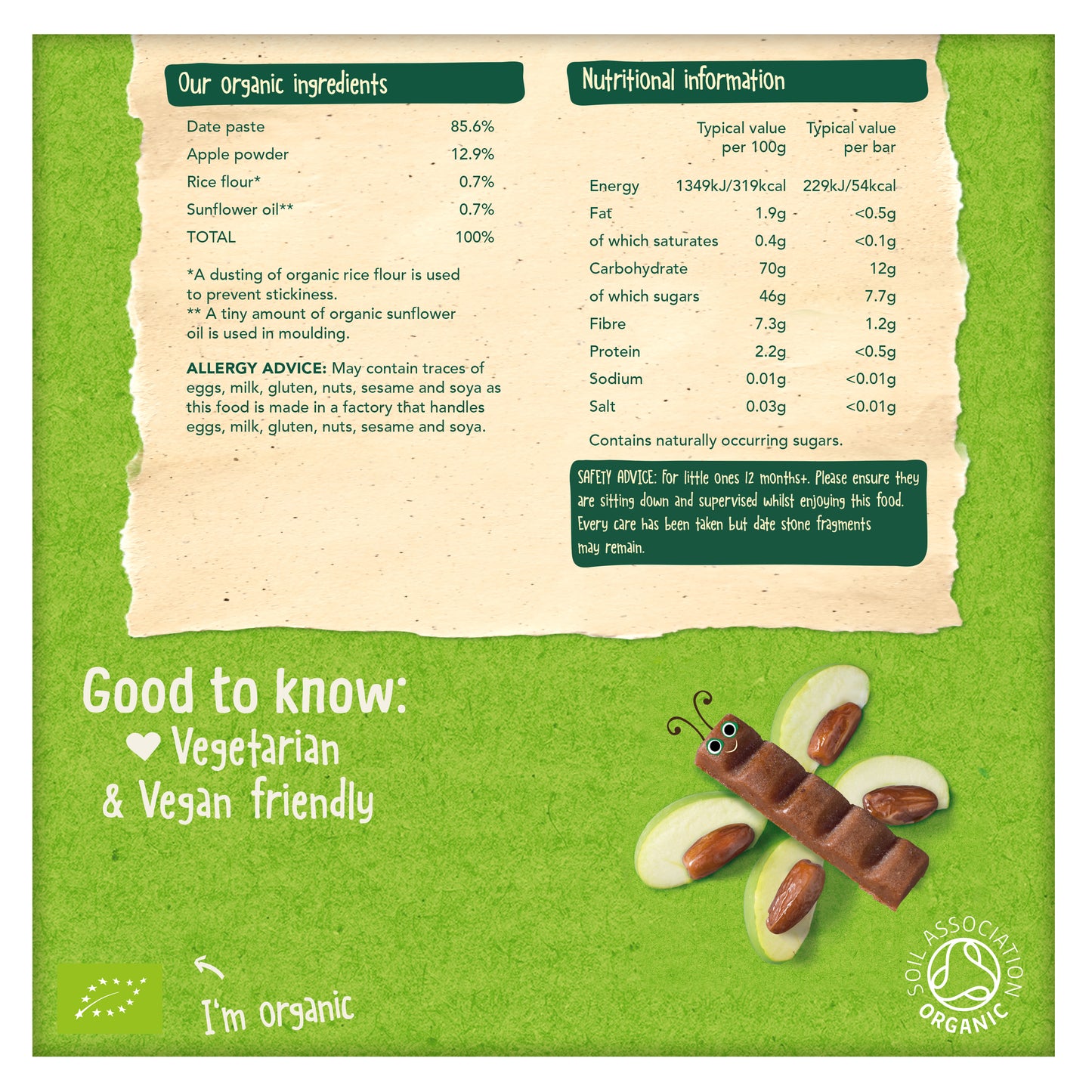 Organix Goodies Organic Chunky Fruit Bars - Apple & Date, 6 x 17 g.