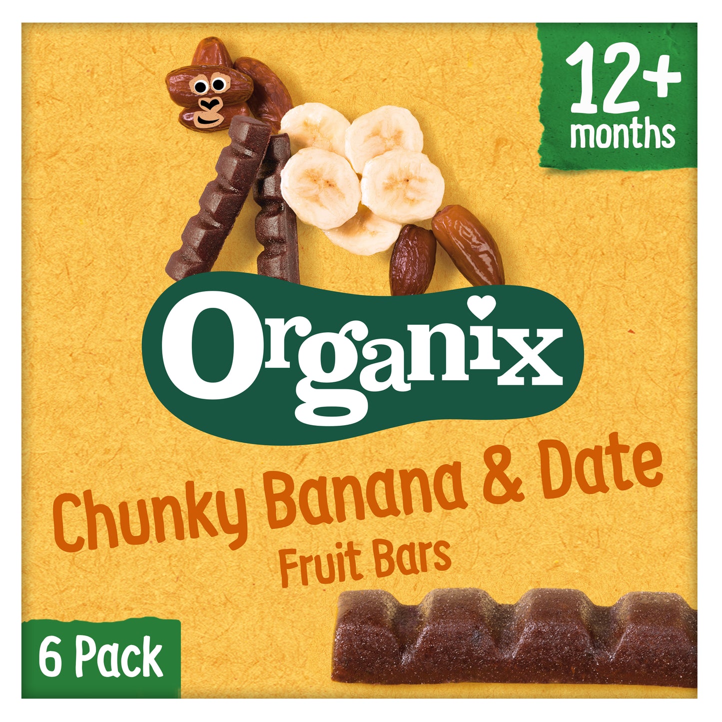 Organix Goodies Organic Chunky Fruit Bars - Banana & Date, 6 x 17 g.