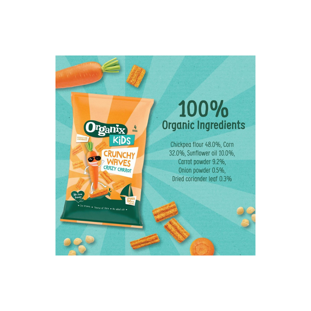 Organix Kids Crunchy Waves-Crazy Carrot, 4 x 14g.