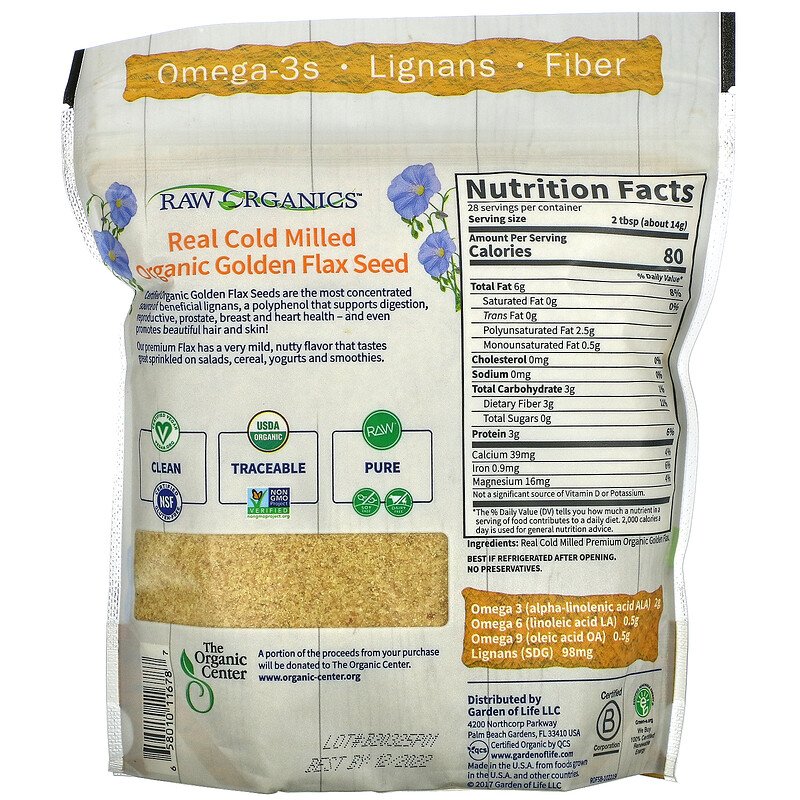 Garden of Life RAW Organics - Organic Golden Flax Seed, 397 g.