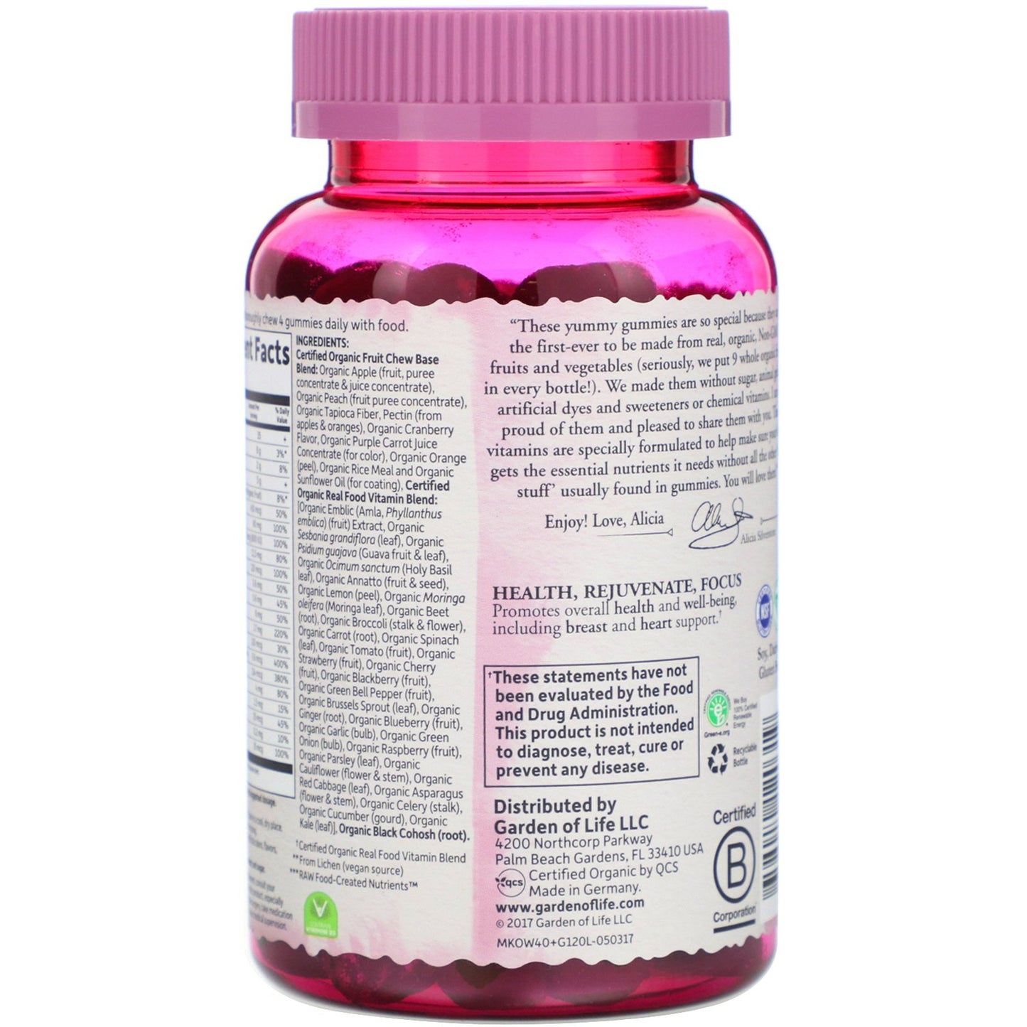 Garden of Life mykind Organics Women's 40 Multi Gummy, 120 gums.