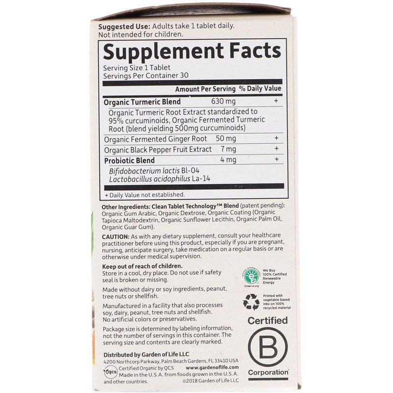Garden of Life mykind Organics Max Strength Turmeric Joints and Mobility, 30 tabs.