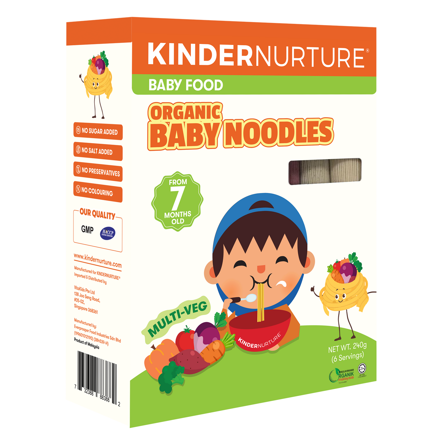 KinderNurture Organic Baby Noodles- Multi-Veg (6 flavours), 6 x 40g.