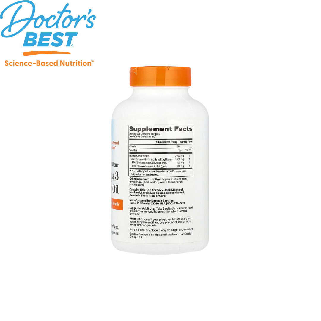 Doctor's Best Purified & Clear Omega 3 Fish Oil, 120 sgls