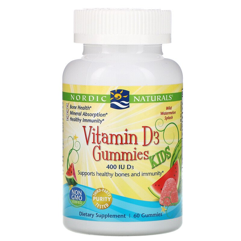 Nordic Naturals Vitamin D3 Gummies KIDS - Wild Watermelon Splash, 60 gums.