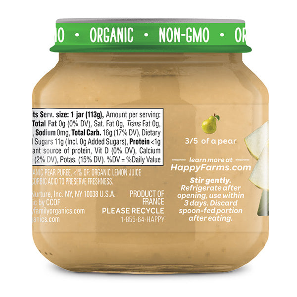 Happy Family Happy Baby Stage 1 Clearly Crafted Jars - Pears, 113 g.