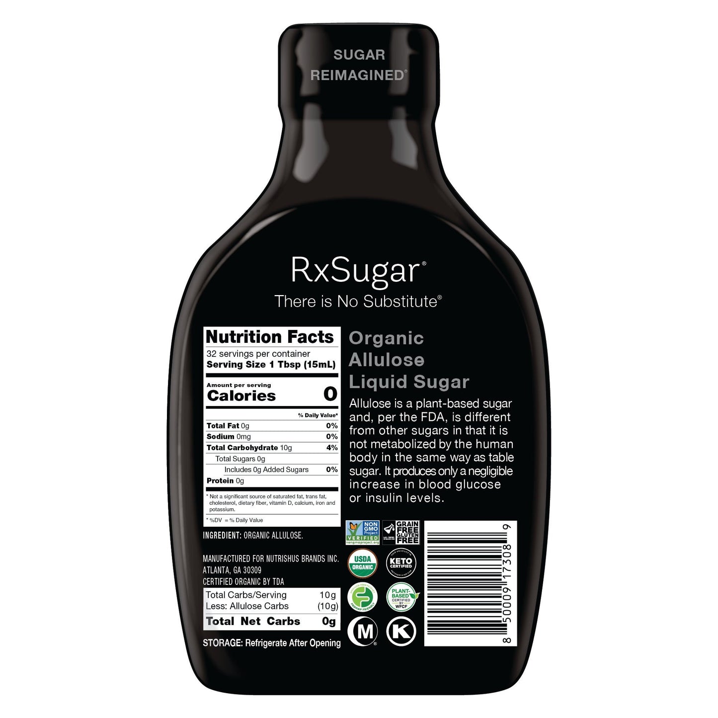RxSugar Organic Allulose Liquid Sugar, 473ml.