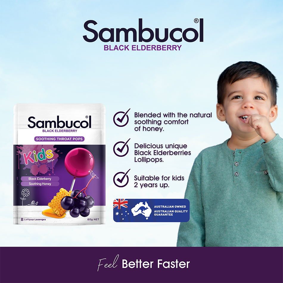 Sambucol Soothing Throat Pops for Kids, 8 pops.