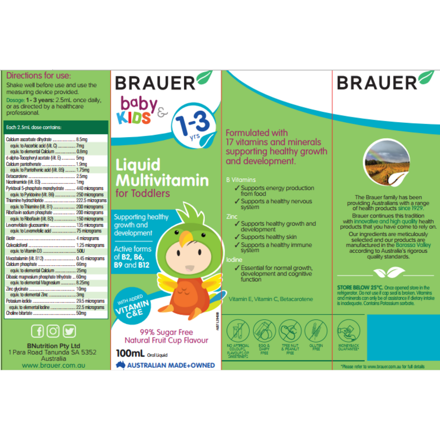 Brauer Baby and Kids Liquid Multivitamin, 100 ml.