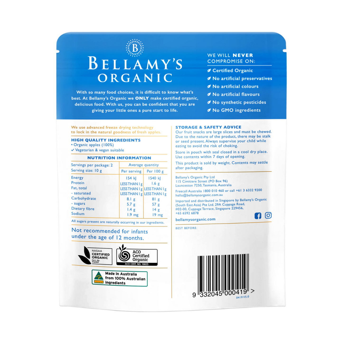 Bellamy's Organic Apple Snacks, 20 g.