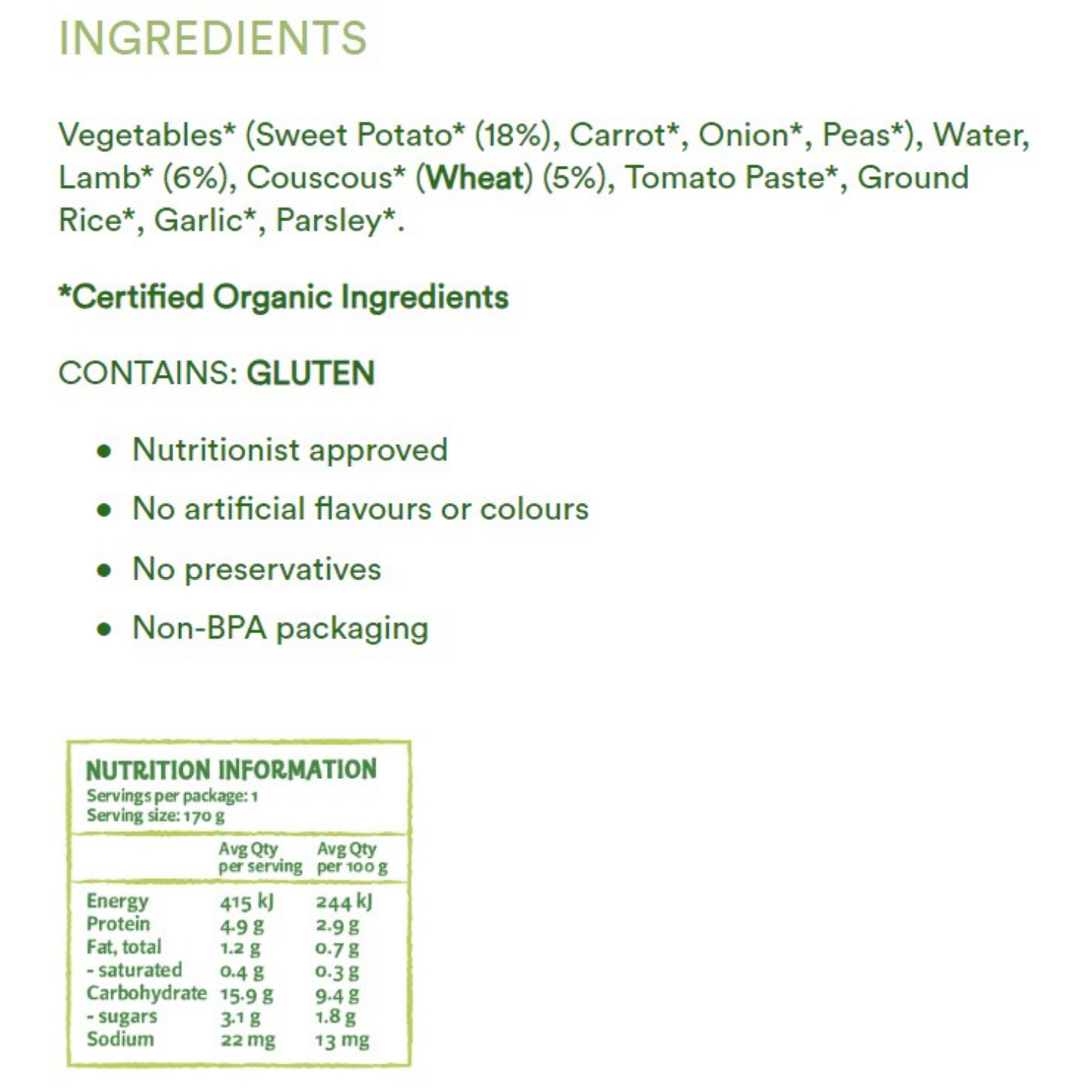 Only Organic Sweet Potato Lamb & Couscous, 170g (10+ months)