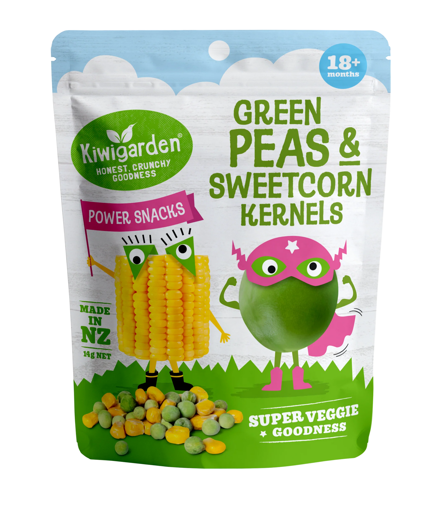 Kiwigarden Green Peas and Sweetcorn Kernels, 14g.