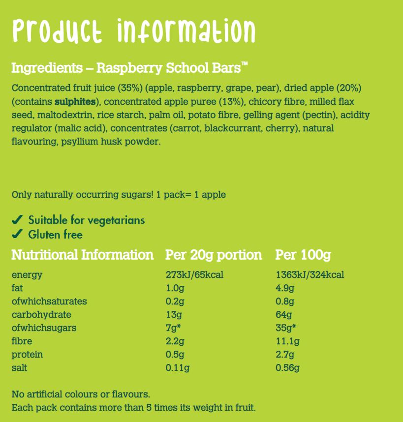 Fruit Bowl School Bars- Raspberry, 5 x 20g.