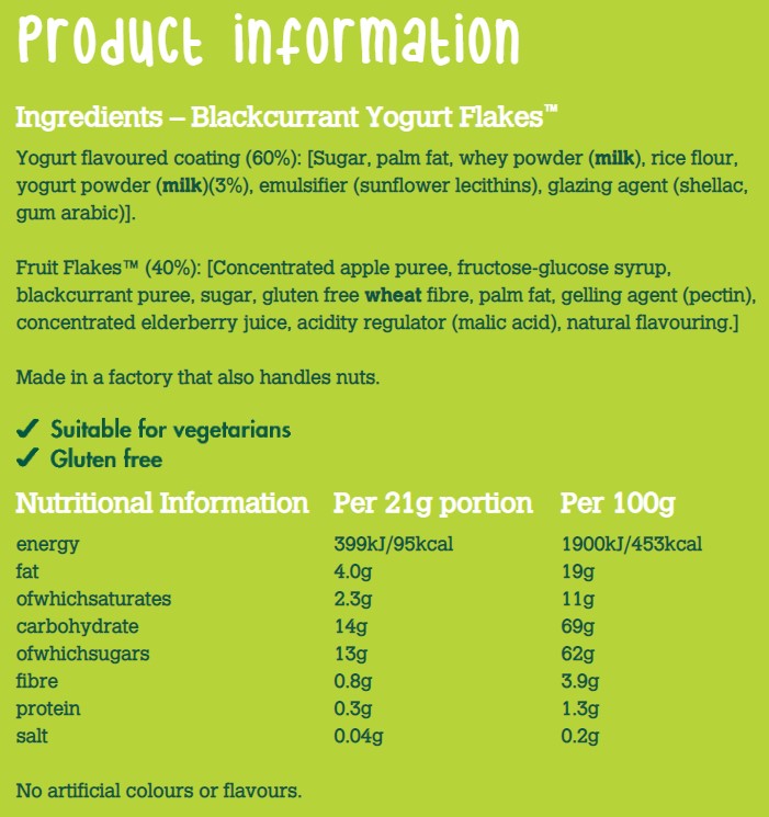 Fruit Bowl Yogurt Flakes- Blackcurrant, 5 x 18g.