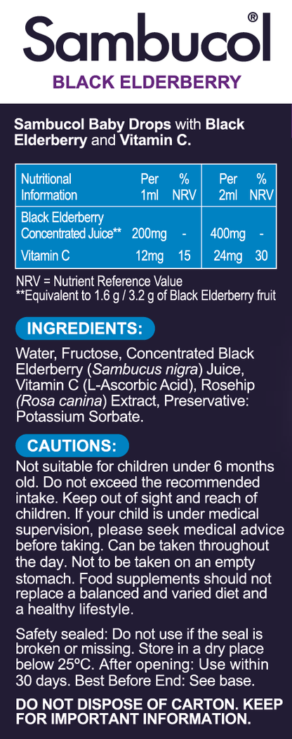 [25% Off Bundle Deal] 3 x Sambucol Black Elderberry Drops for Baby, 20 ml.