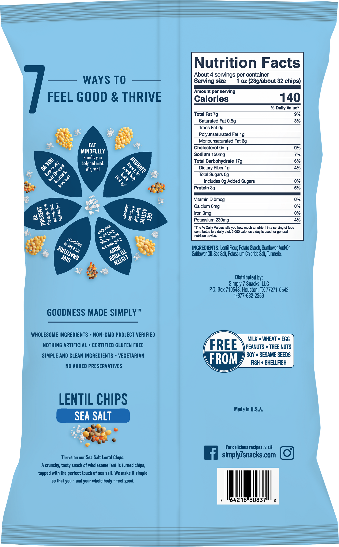 Simply 7 Lentil Chips - Sea Salt, 113 g.