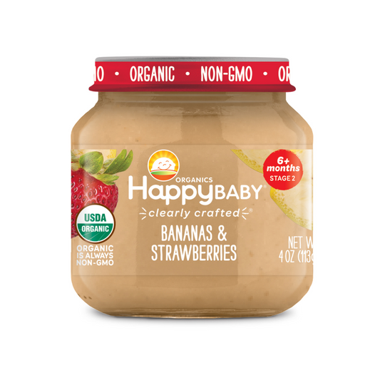 Happy Family Happy Baby Stage 2 Clearly Crafted Jars - Bananas & Strawberries, 113 g.