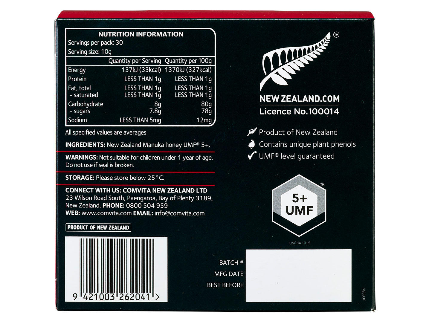 Comvita Manuka Honey UMF™ 5+, 30 sachets.