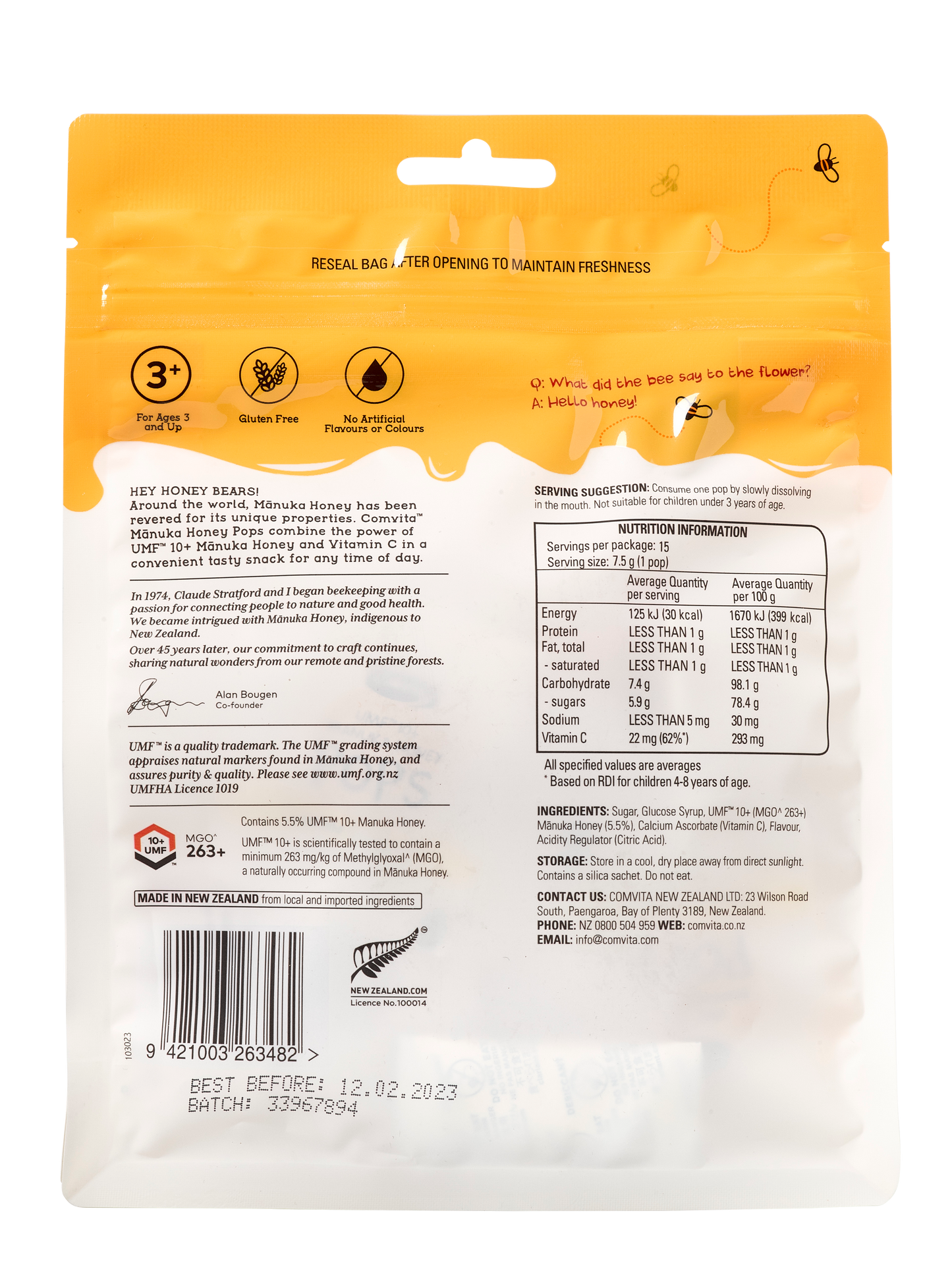 Comvita Manuka Honey UMF™ 10+ Soothing Pops, 15 pops