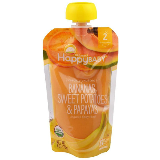 Happy Family Happy Baby Stage 2 Clearly Crafted - Bananas Sweet Potatoes & Papaya, 113 g.-NaturesWisdom