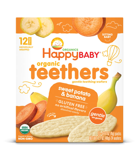 Happy Family Happy Baby Gentle Teethers - Banana & Sweet Potato, 12 x 4 g.