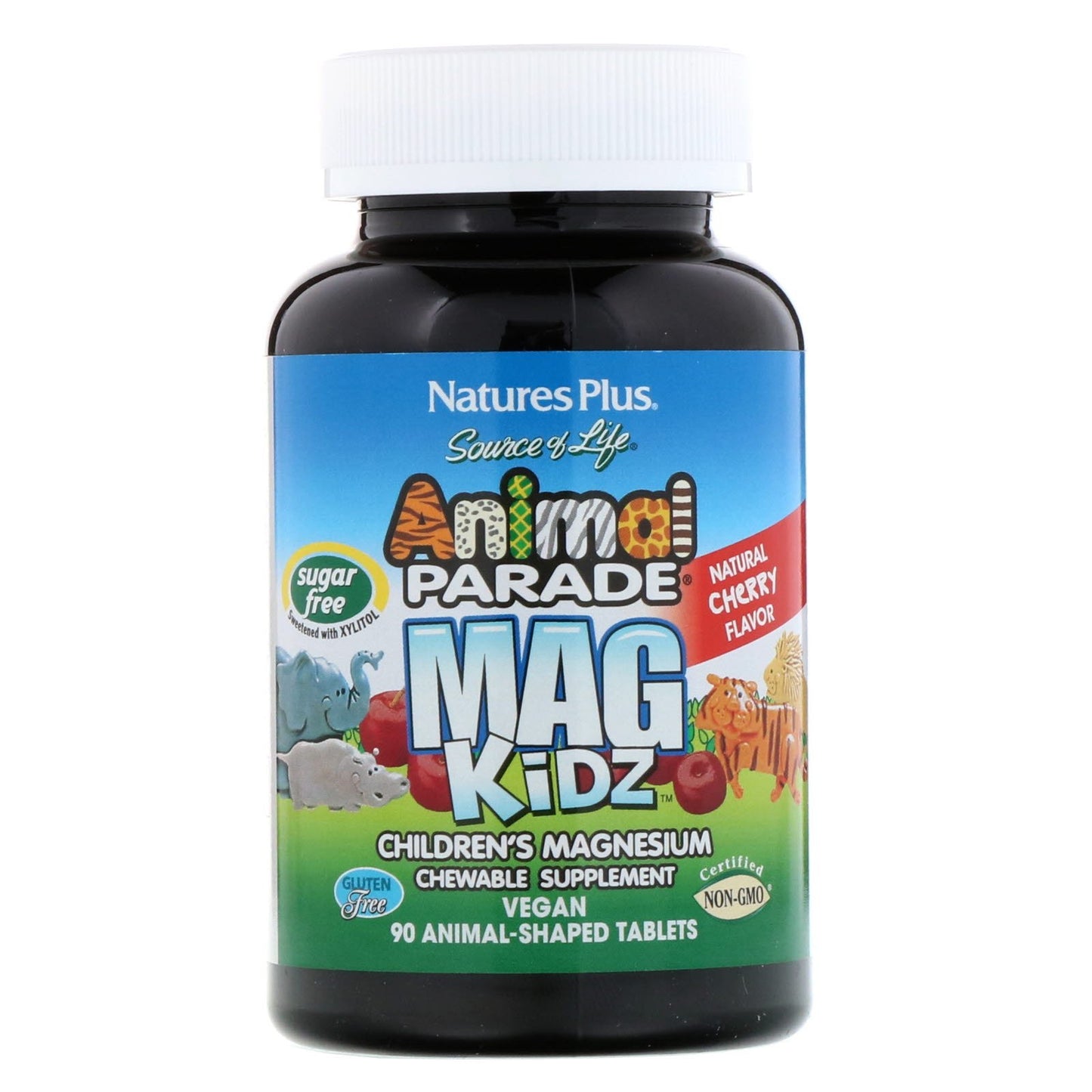 Natures Plus Source of Life Animal Parade Mag Kidz Chewable - Cherry (Sugar Free), 90 tabs.