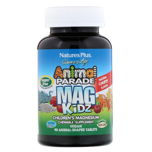 Natures Plus Source of Life Animal Parade Mag Kidz Chewable - Cherry (Sugar Free), 90 tabs.