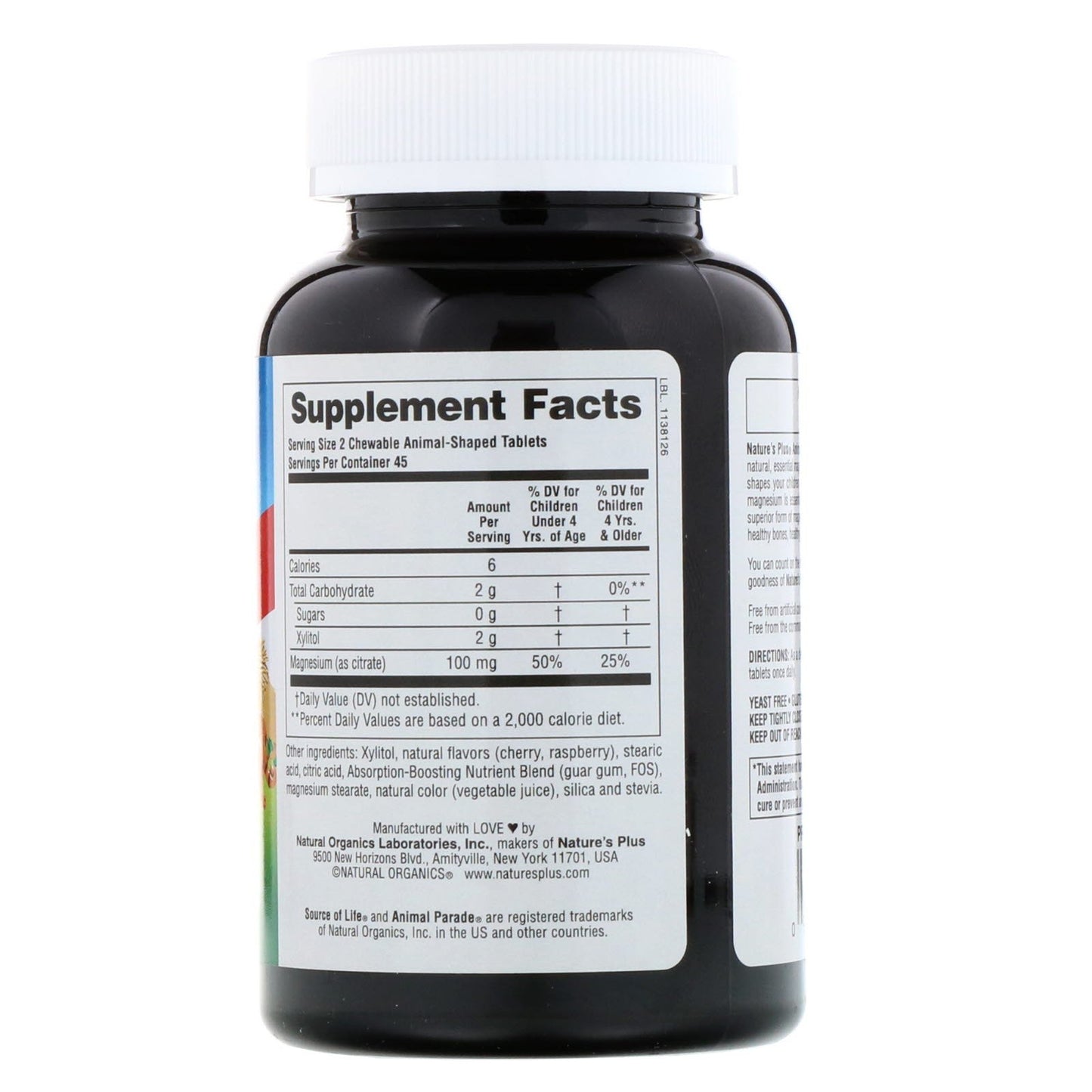 Natures Plus Source of Life Animal Parade Mag Kidz Chewable - Cherry (Sugar Free), 90 tabs.