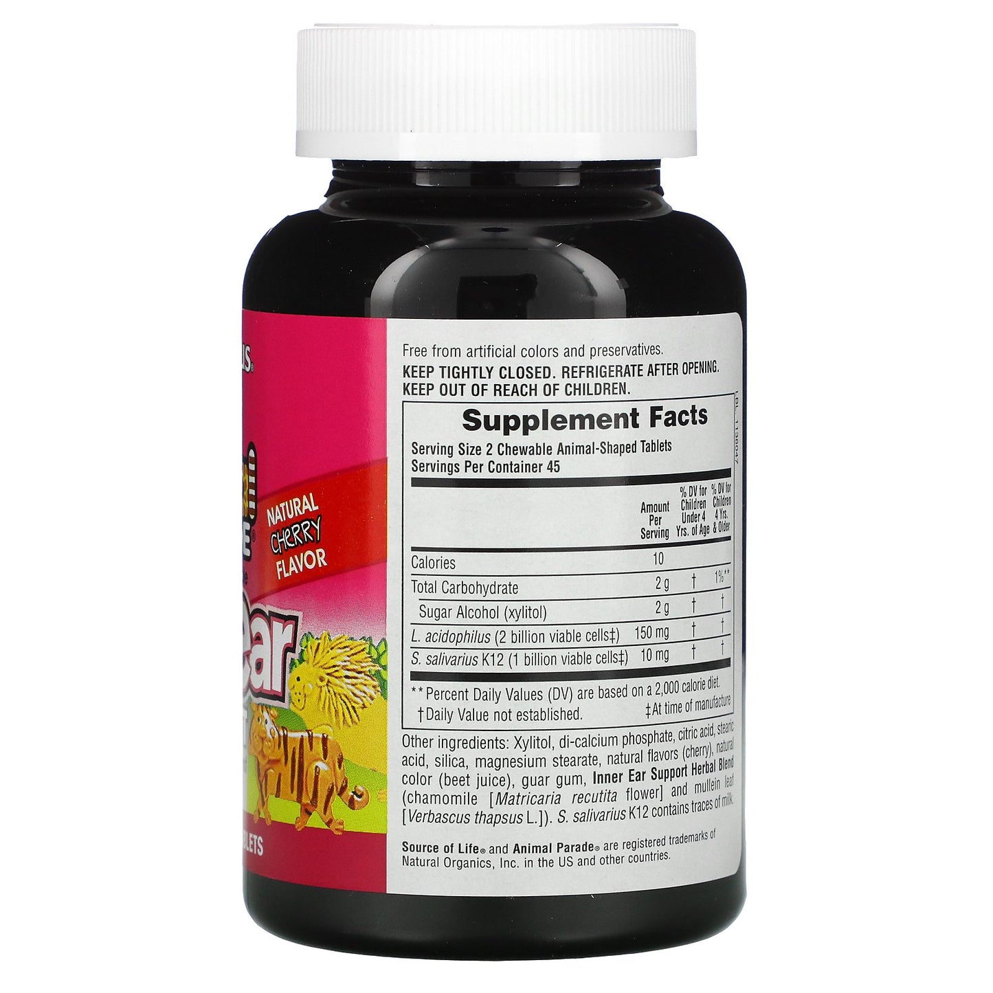 Natures Plus Source of Life Animal Parade Children's Chewable Inner Ear Support, 90 tabs.