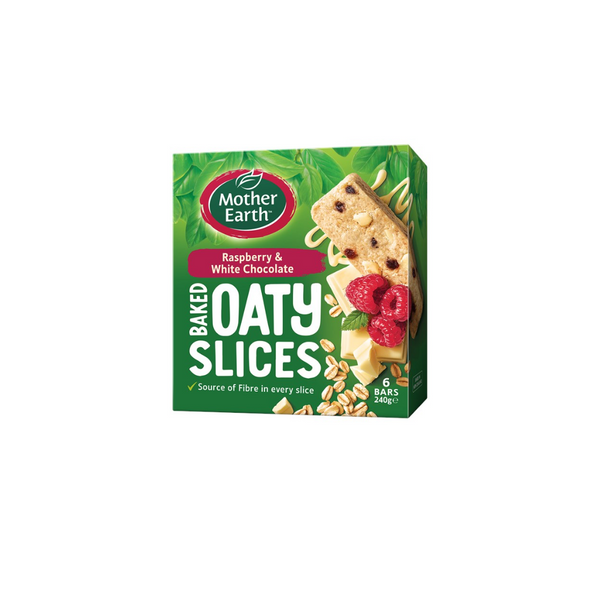 Mother Earth Baked Oaty Slices - Raspberry & White Chocolate, 240g
