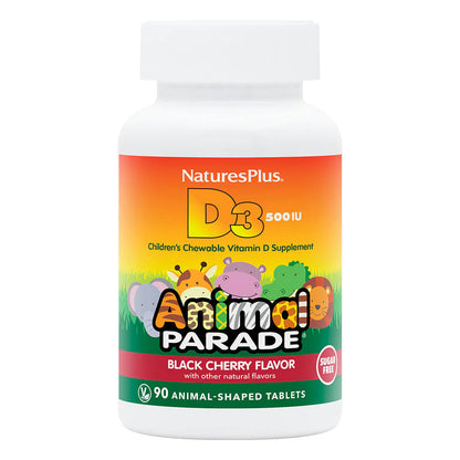 Natures Plus Source of Life Animal Parade Vitamin D3 500 IU Chewable - Black Cherry (Sugar-Free), 90 tabs.