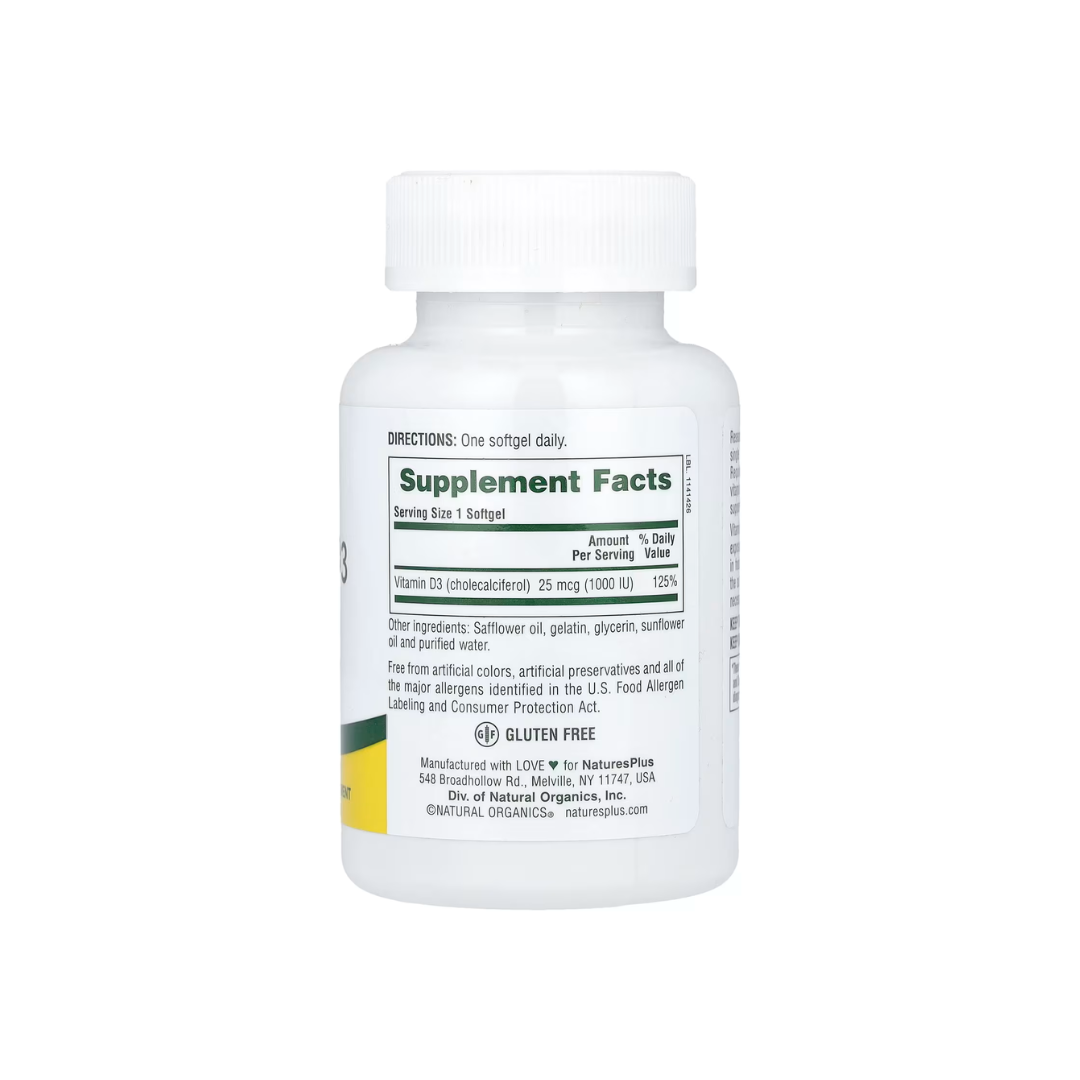 Natures Plus Vitamin D 1000 IU (D3, Cholecalciferol), 180 sgls.