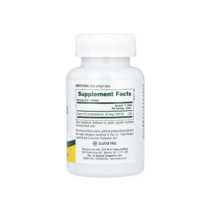 Natures Plus Vitamin D 1000 IU (D3, Cholecalciferol), 180 sgls.