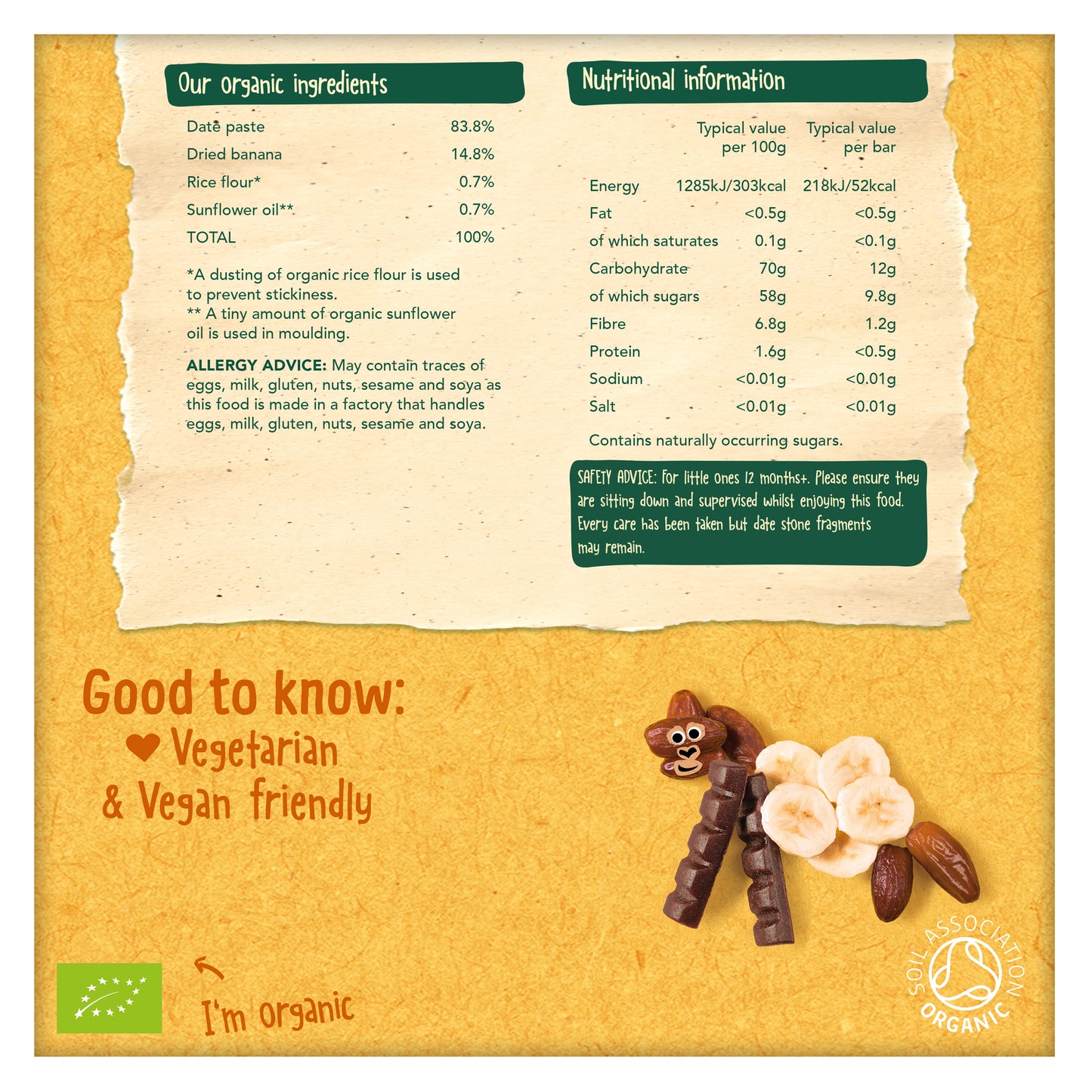 Organix Goodies Organic Chunky Fruit Bars - Banana & Date, 6 x 17 g.