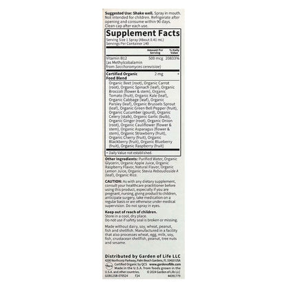 Garden of Life mykind Organics B12 Spray- Raspberry, 58 ml.