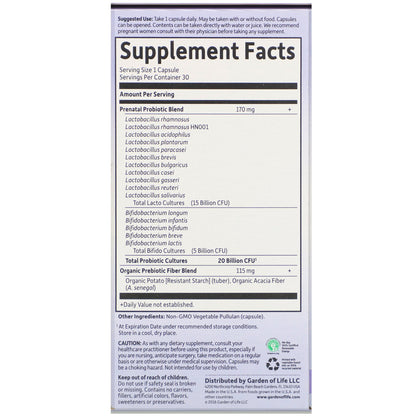 Garden of Life Dr. Formulated PROBIOTICS Once Daily Prenatal, 30 Vcaps.