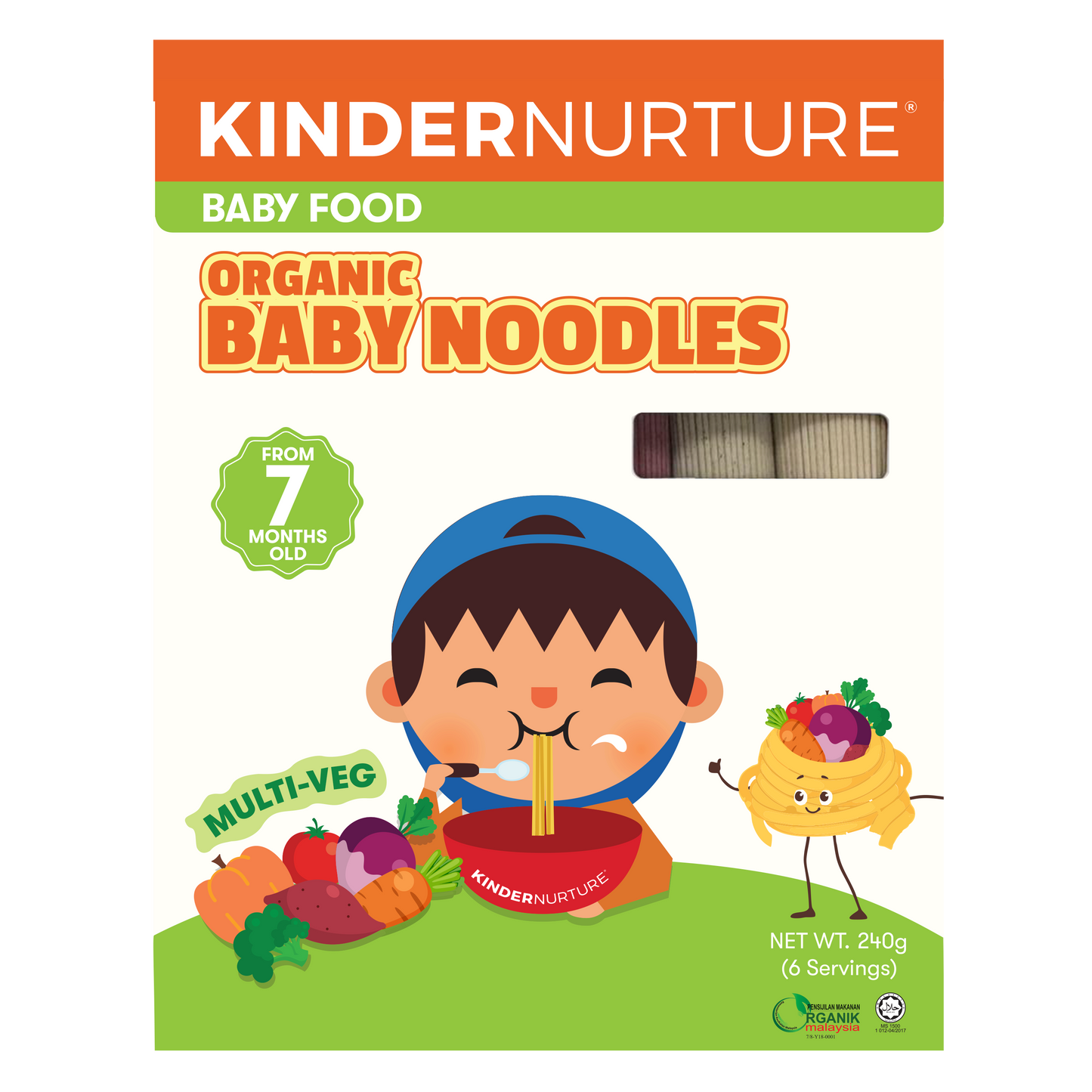 KinderNurture Organic Baby Noodles- Multi-Veg (6 flavours), 6 x 40g.