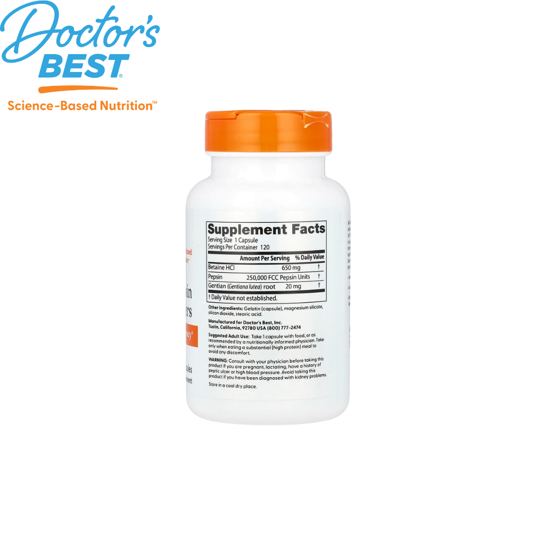 Doctor's Best Betaine HCl Pepsin & Gentian Bitters, 120 caps