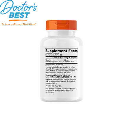 Doctor's Best Ubiquinol featuring Kaneka QH 100mg, 60 sgls