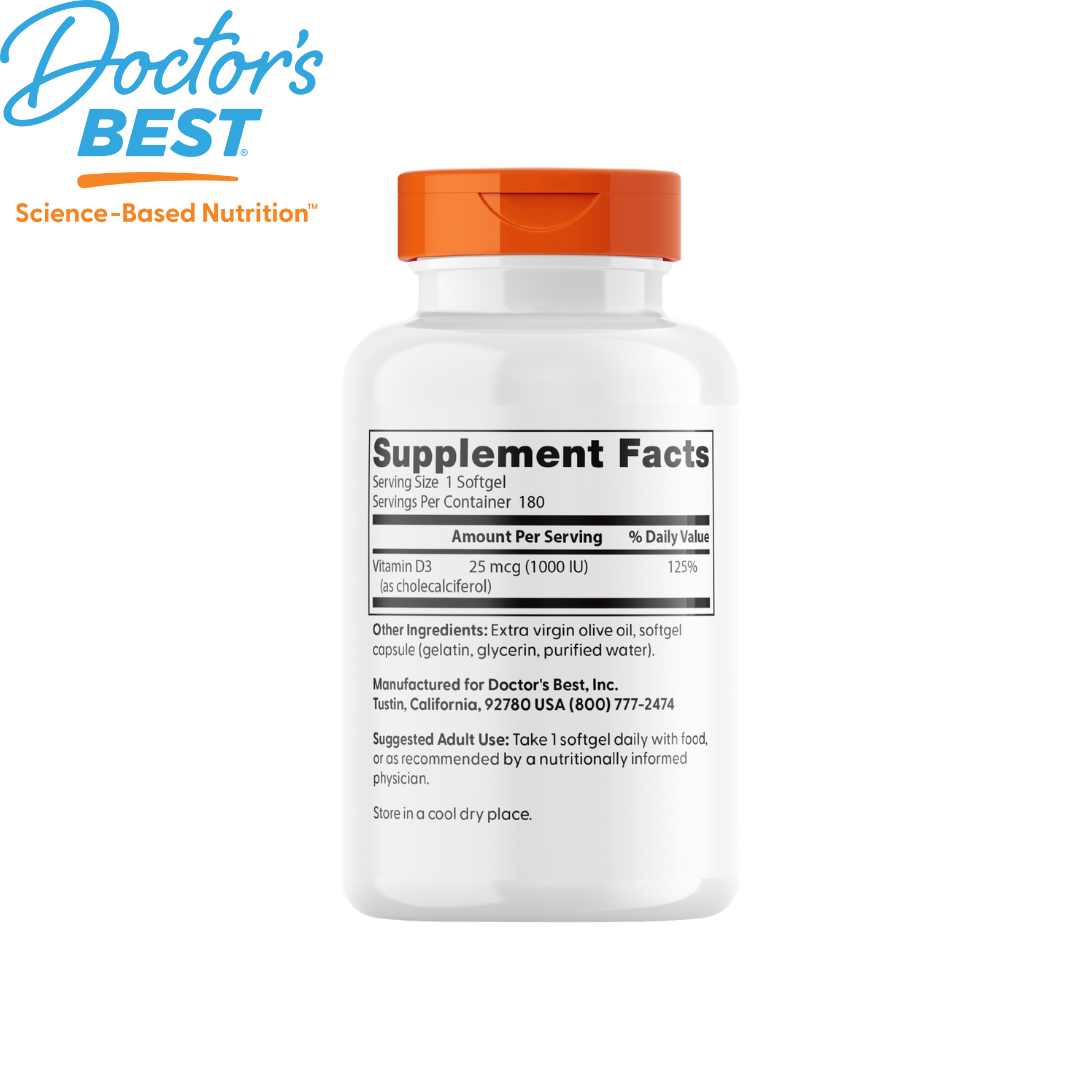 Doctor's Best Vitamin D3 1000IU, 180 sgls